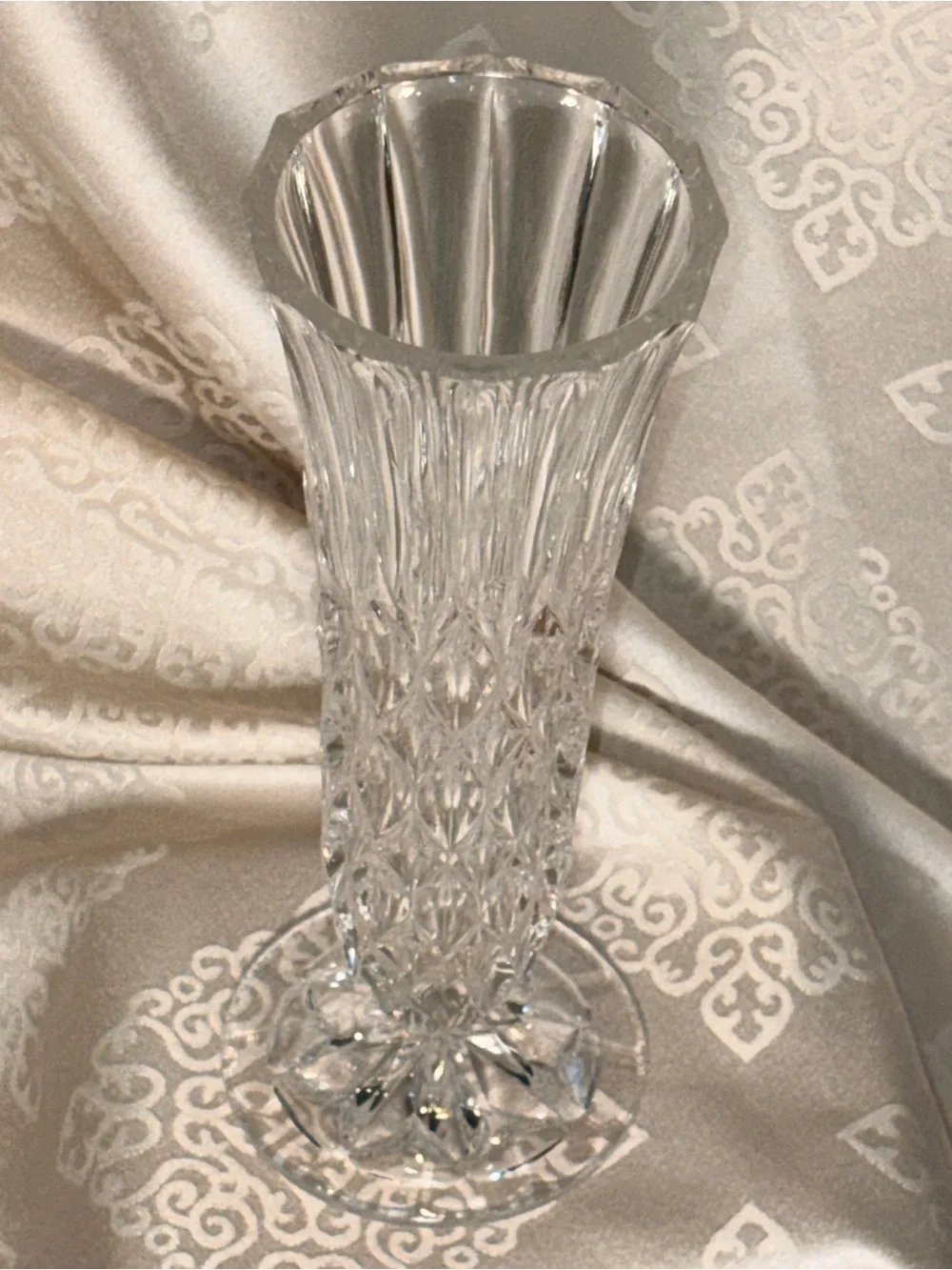 Vintage Heavy Lead Crystal Vase | Elegant 10” Cut Crystal Trumpet Vase